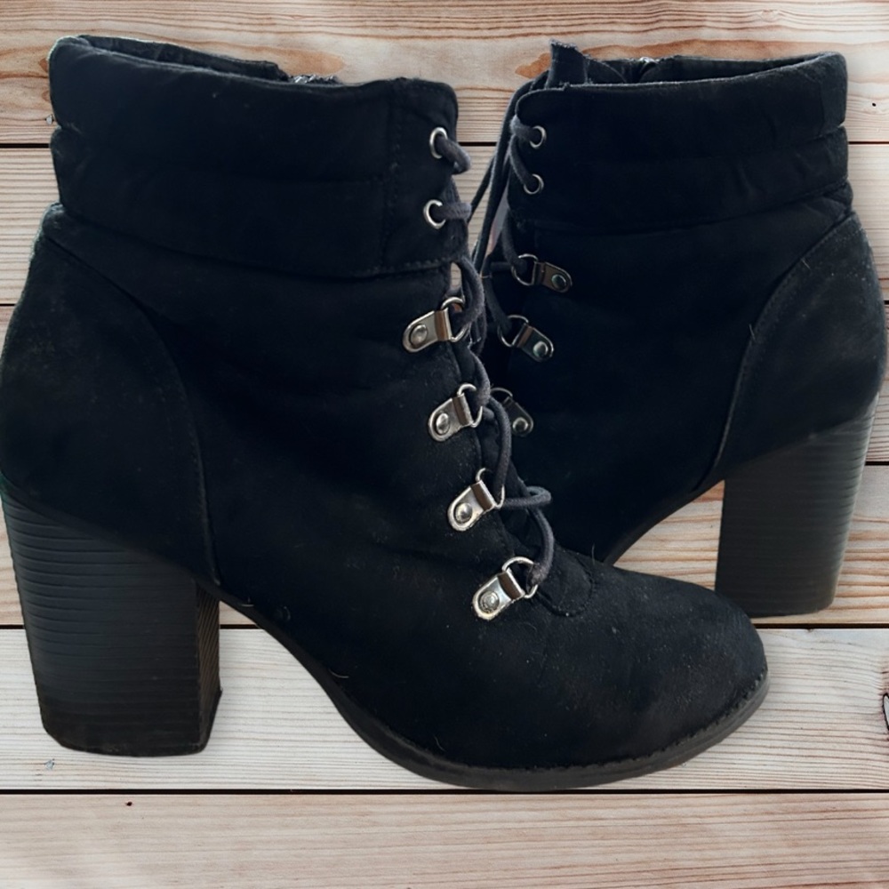 SO black suede granny boot size 10